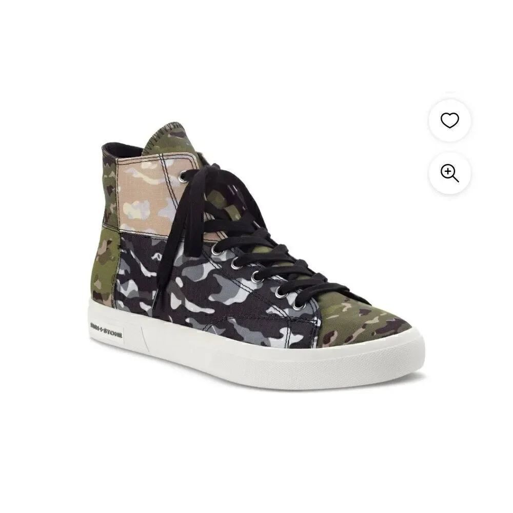 SUN STONE Mens Green Camouflage Colorblock Patchwork Cushioned Mesa Round Toe